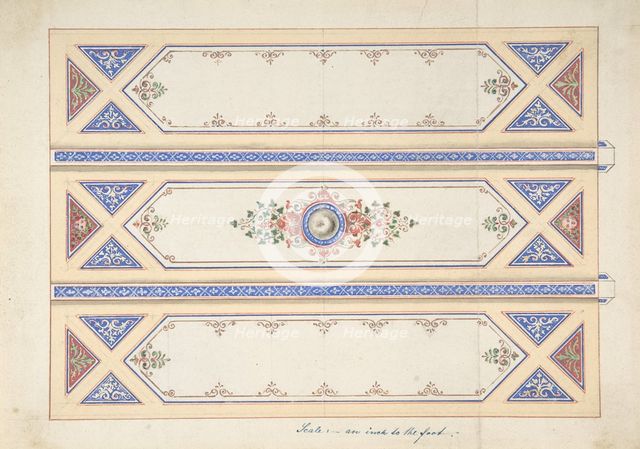 Ceiling Design with Three Panels Divided by Beams, 19th century. Creator: Anon.