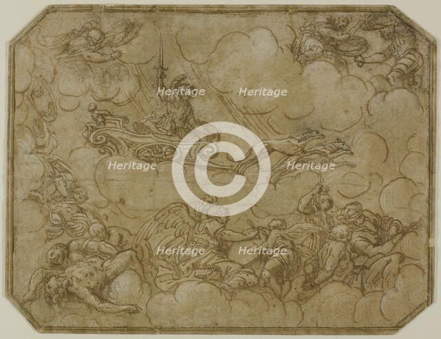 Ceiling Design with Mars Driving His Chariot, 1565/69. Creator: Lattanzio Gambara.