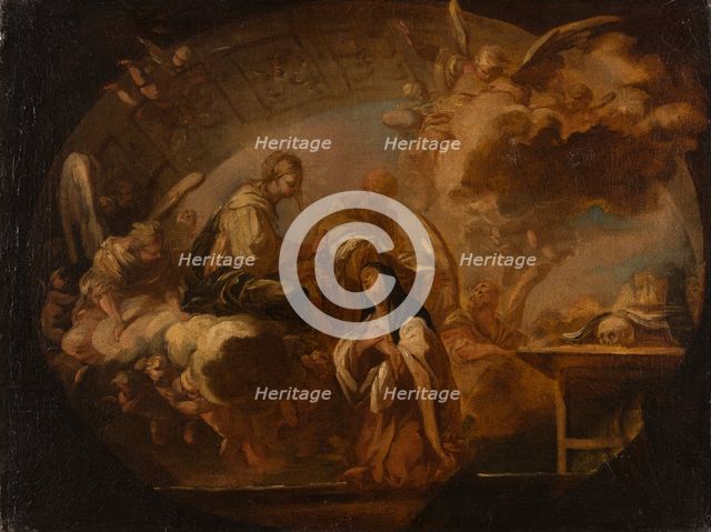 Ceiling design: The Virgin Mary Handing a Rosary to a Nun, 1701-1800. Creator: Italian Master.