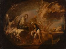 Ceiling design: The Virgin Mary Handing a Rosary to a Nun, 1701-1800. Creator: Italian Master