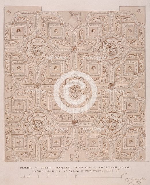 Ceiling of guest chamber in a house on Whitecross Street, London, 1871. Artist: Charles James Richardson