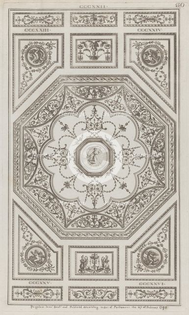 Ceiling Ornament, nos. CCCXXII-CCCXXVI ("Designs for Various Ornaments," pl. ..., February 27, 1791. Creator: Michelangelo Pergolesi.