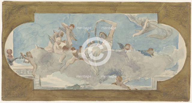 Ceiling painting with figures seated on clouds, 1872-1904. Creator: Wilhelm Cornelis Bauer.
