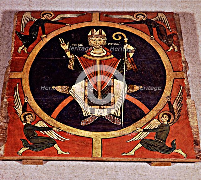 Ceiling supposedly from Orós (Pallars Subirà), with the figure of St. Peter, painting on wood.