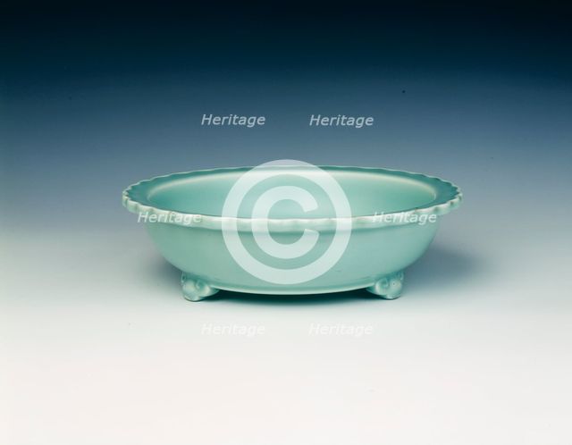 Celadon tripod basin, Qing dynasty, Yongzheng period, China, 1723-1735. Creator: Unknown.