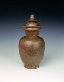 Celadon vase and cover of Yue type, Northern Song dynasty, Zhejiang Province, China, 960-1127. Creator: Unknown
