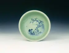Celadon and underglaze blue bowl, Qing dynasty, China, second half of 17th century. Creator: Unknown
