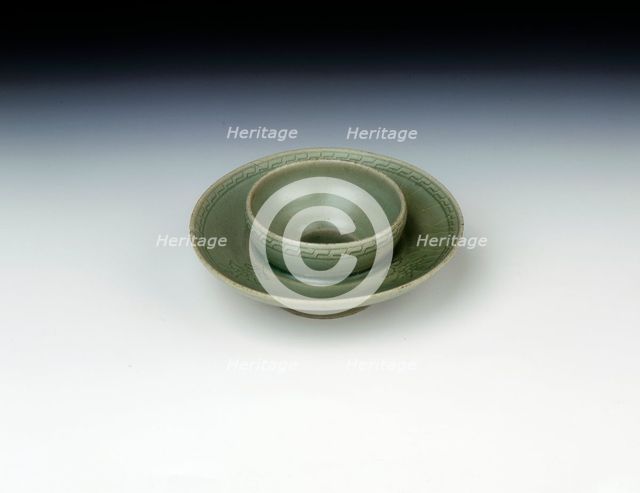 Celadon cupstand with incised floral decoration, Koryo dynasty, Korea, 1150-1200. Artist: Unknown
