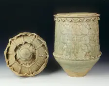 Celadon glazed burial jar with cover, Ly dynasty, Vietnam, 11th-mid 12th century. Creator: Unknown