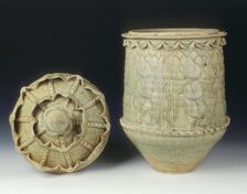 Celadon glazed burial jar with cover, Ly dynasty, Vietnam, 11th-mid 12th century