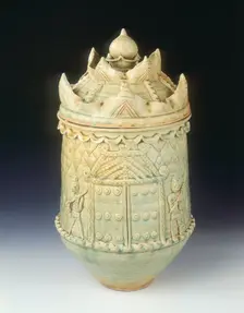 Celadon glazed burial jar with cover, Ly dynasty, Vietnam, 11th-mid 12th century. Creator: Unknown