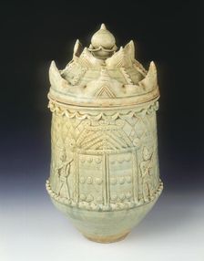Celadon glazed burial jar with cover, Ly dynasty, Vietnam, 11th-mid 12th century