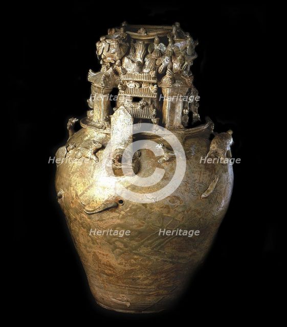 Celadon-glazed granary jar (Hunping) , 220-280. Creator: The Oriental Applied Arts ().