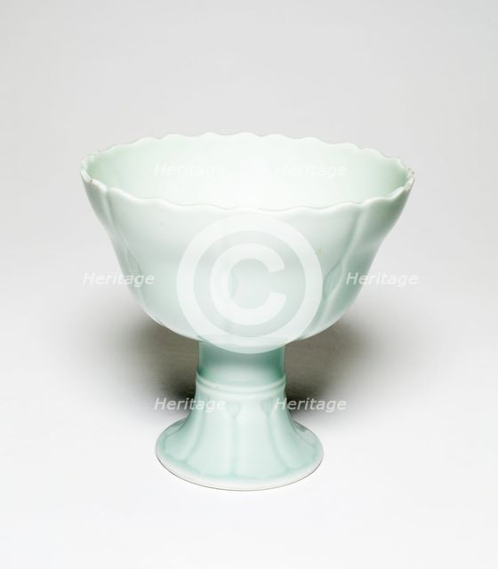 Celadon glazed lotus stemcup, Qing dynasty (1644-1911), Qianlong reign, 18th/19th century. Creator: Unknown.