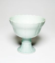 Celadon glazed lotus stemcup, Qing dynasty (1644-1911), Qianlong reign, 18th/19th century. Creator: Unknown