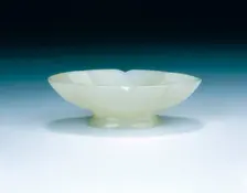 Celadon jade lobed oval cup, late Tang-early Liao dynasty, China, 9th-11th century. Creator: Unknown