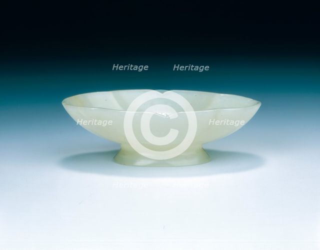 Celadon jade lobed oval cup, late Tang-early Liao dynasty, China, 9th-11th century. Artist: Unknown