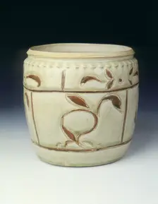Celadon jar with floral decoration in brown slip, Thanh-hoa type, Ly dynasty, Vietnam, 12th century. Creator: Unknown