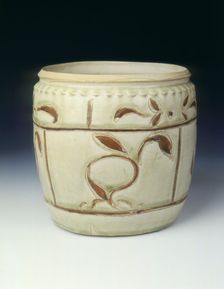 Celadon jar with floral decoration in brown slip, Thanh-hoa type, Ly dynasty, Vietnam, 12th century. Creator: Unknown