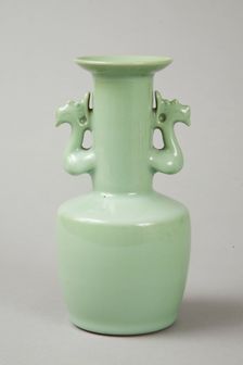 Celadon mallet vase with phoenix's head handles, 20th century. Creator: Suwa Sozan