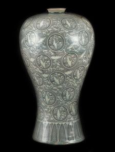 Celadon Prunus Vase with Inlaid Cloud and Crane Design. National Treasure No. 68, 12th century. Creator: The Oriental Applied Arts ()