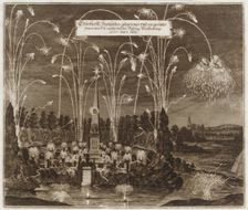 Celebration for the Elector Johann Georg II, Leipzig, July 8, 1667: Fireworks Display ..., ca. 1667. Creator: Unknown