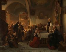 Celebrating Communion in a Swedish Parish Church, 1856. Creator: Bengt Nordenberg