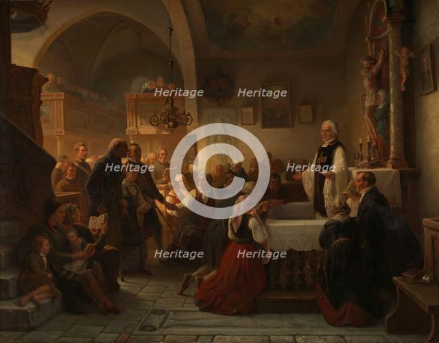 Celebrating Communion in a Swedish Parish Church, 1856. Creator: Bengt Nordenberg.