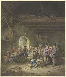 Celebrating farmers in a barn, 1778. Creator: Jacobus Buys