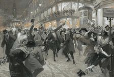 Celebrating on the street. Creator: Schwormstädt, Felix (1870-1938)