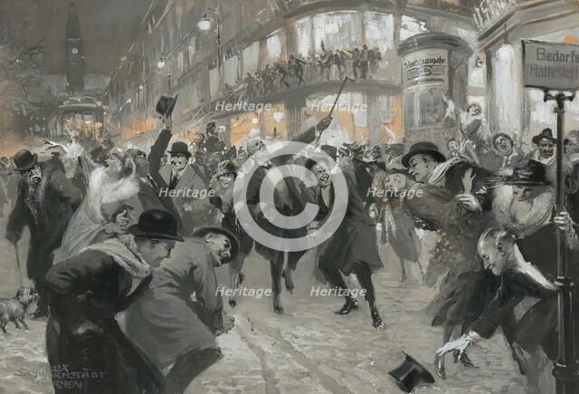 Celebrating on the street. Creator: Schwormstädt, Felix (1870-1938).