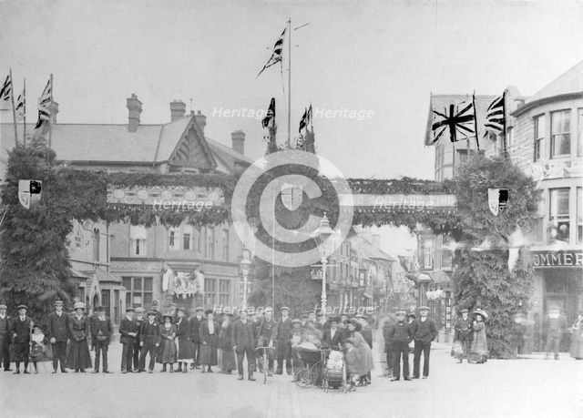 Celebrating the coronation of George V, Market Place, Sutton in Ashfield, Nottinghamshire, 1911. Artist: Unknown