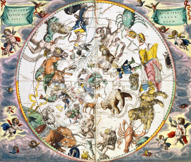 Celestial planisphere showing the signs of the zodiac, 1660-1661. Artist: Andreas Cellarius