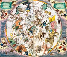 Celestial planisphere showing the signs of the zodiac, 1660-1661. Creator: Andreas Cellarius