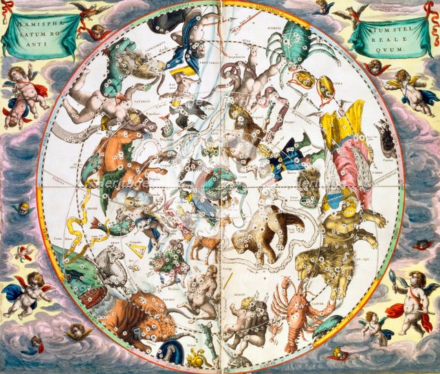 Celestial planisphere showing the signs of the zodiac, 1660-1661. Creator: Andreas Cellarius.