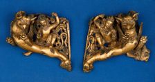 Celestial Rider on Griffin, From a Throne Back (pair), c.1400. Creator: Unknown