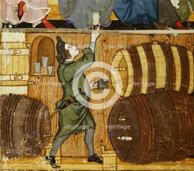 Cellarer and barrels, late 14th century.  Creator: The Monk of Hyeres.