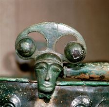 Celtic bronze head on bucket, Aylesford, Kent, England, c1st century BC