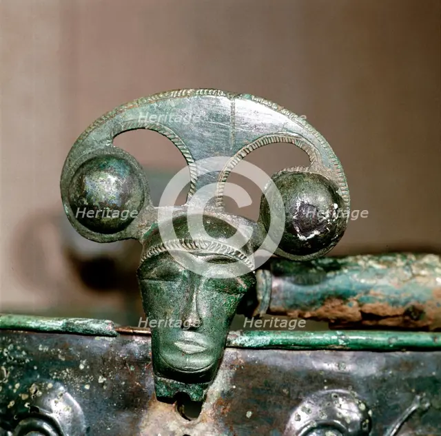 Celtic bronze head on bucket, Aylesford, Kent, England, c1st century BC. Artist: Unknown