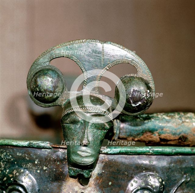Celtic bronze head on bucket, Aylesford, Kent, England, c1st century BC. Artist: Unknown
