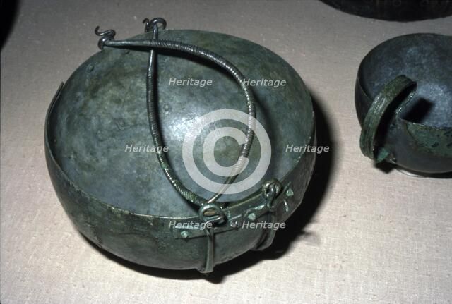 Celtic bronze kettle with double handles, Unternack, Bavaria, Halstatt period, 750-600 BC. Artist: Unknown.