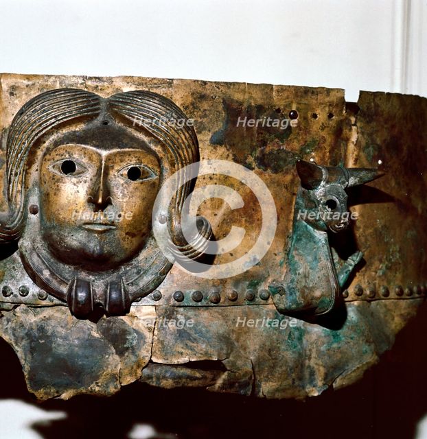 Celtic human head on Bronze cauldron, Rynkeby Bog, Denmark, 4th century BC. Artist: Unknown