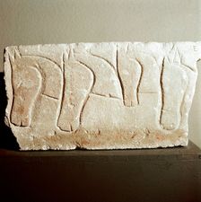Celtic limestone slab with Horses heads motif, Roquepertuse, France, c3rd - 2nd century BC