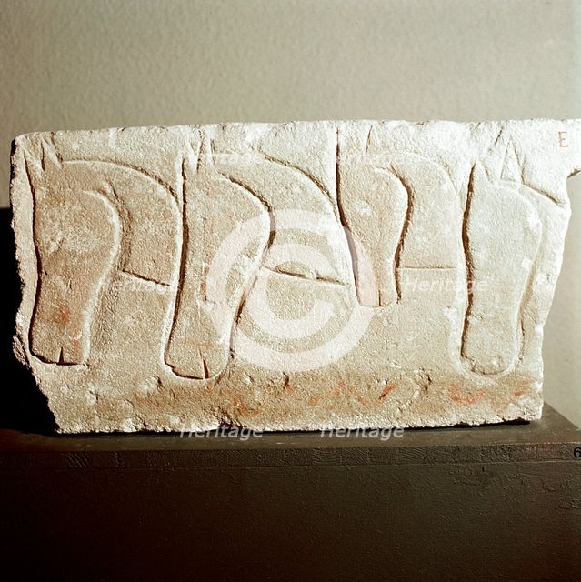 Celtic limestone slab with Horses heads motif, Roquepertuse, France, c3rd - 2nd century BC. Artist: Unknown