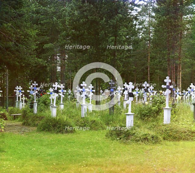 Cemetery at Assumption Hermitage [Russian Empire], 1909. Creator: Sergey Mikhaylovich Prokudin-Gorsky.