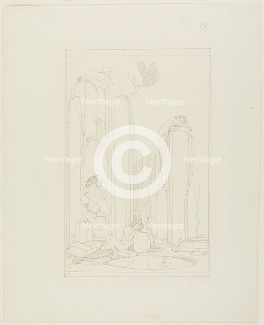 Centaur, Two Figures, and Ruins, c. 1890-1900. Creator: Charles S Ricketts.