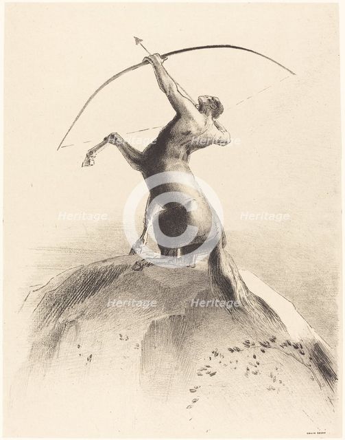 Centaur visant les Nues (Centaur aiming at the Clouds), 1895. Creator: Odilon Redon.