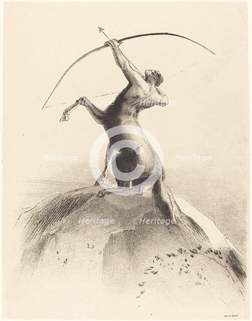 Centaur visant les Nues (Centaur aiming at the Clouds), 1895. Creator: Odilon Redon.