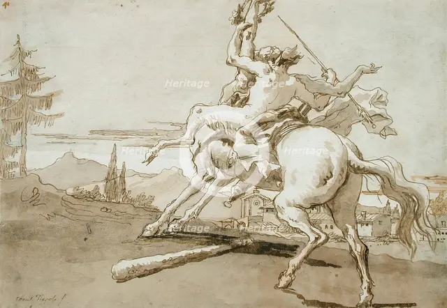 Centaur Arrested in Flight, a Female Faun on His Back, between c1759 and c1791. Creator: Giovanni Domenico Tiepolo.