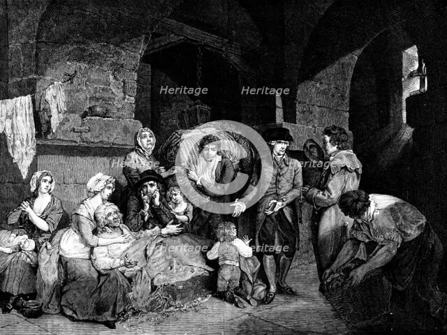 Centenary of John Howard, Prison Reformer: John Howard visiting an English prison, (1890). Creator: Unknown.